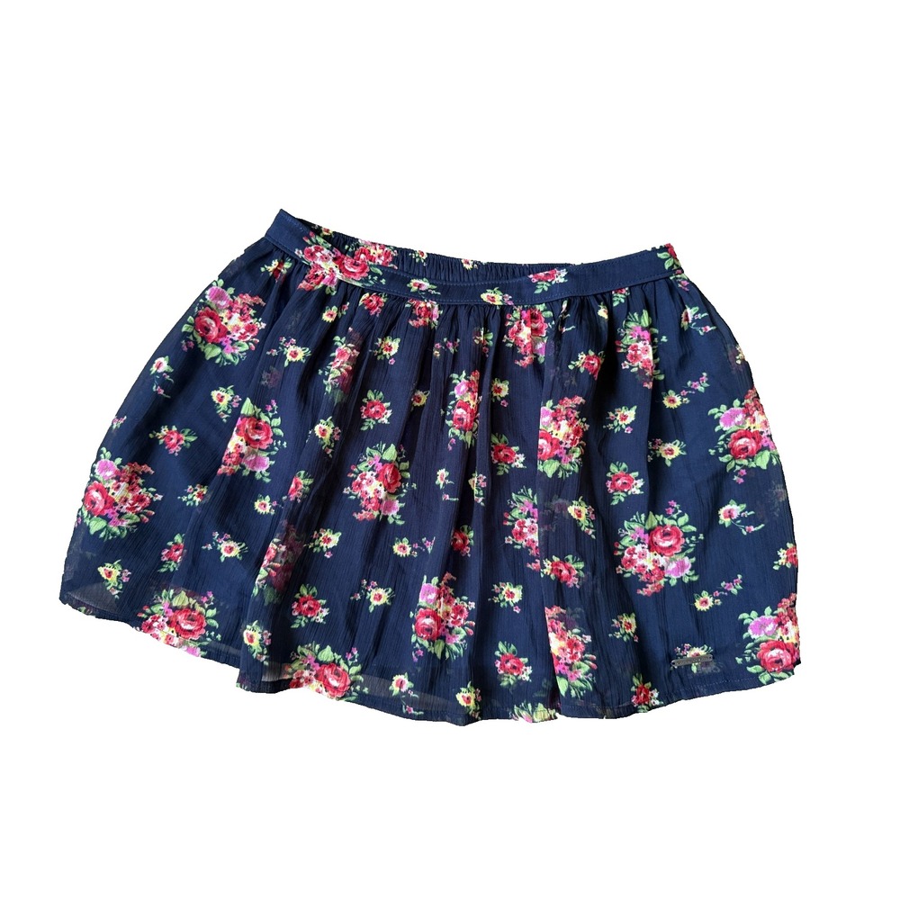Abercrombie & Fitch Mini Skirt Womens Size XS Blue‎ Floral Elastic Waist Chiffon